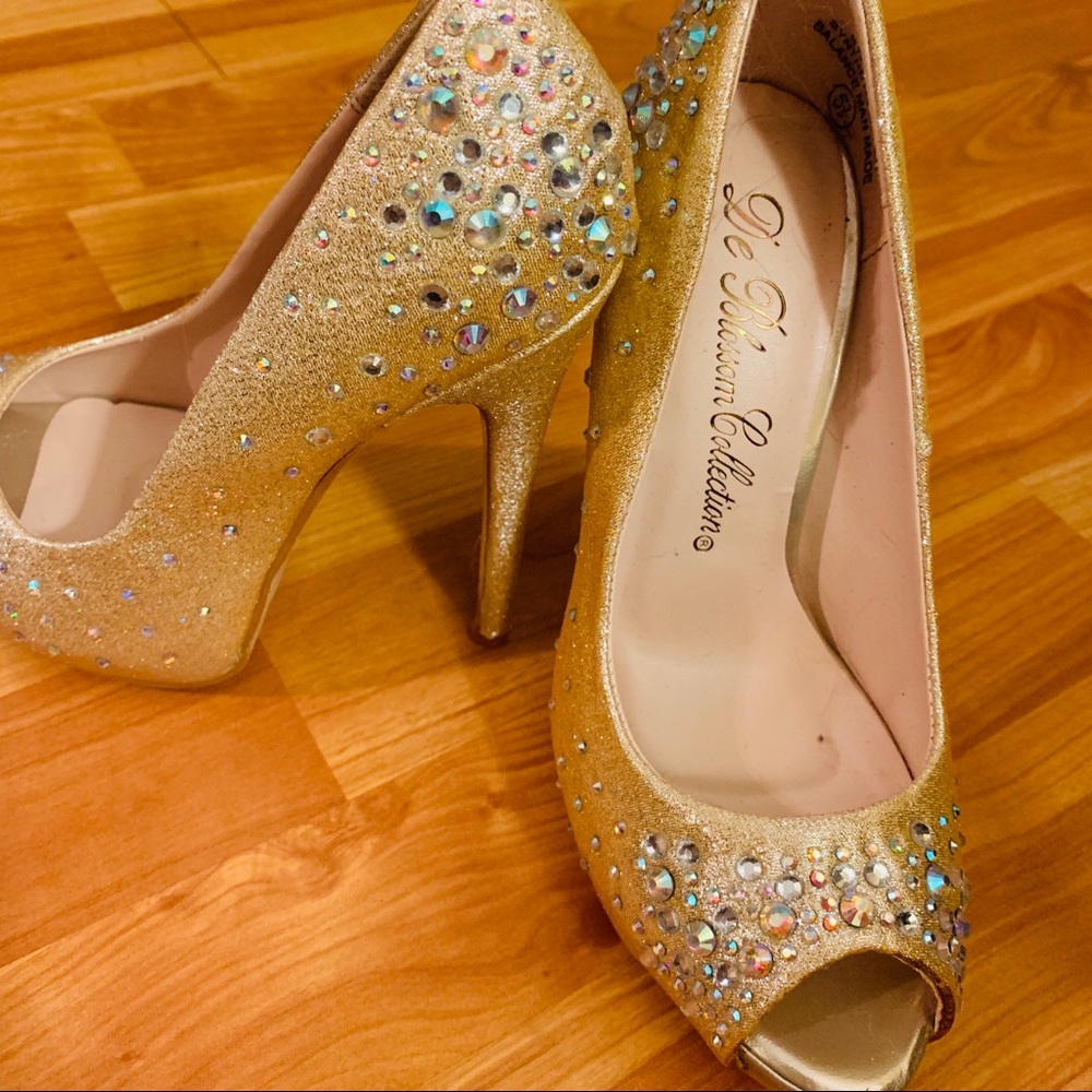 Gold studded peep toe heels